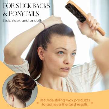 Slick Back Hair Brush for Women Men Kid, Natural Soft/Medium Boar Bristle Hair Brush for Thin & Fine Hair, Smoothing Hairbrush for Polishing, Deepening & Styling