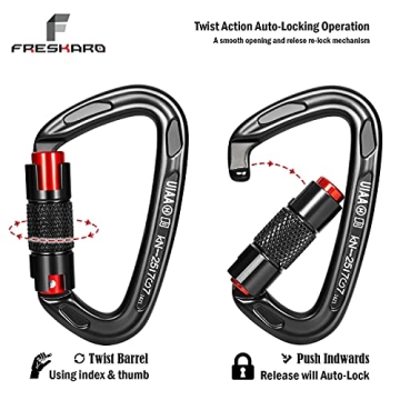 FresKaro Heavy Duty 25kN Climbing Carabiners Double Locking Clips