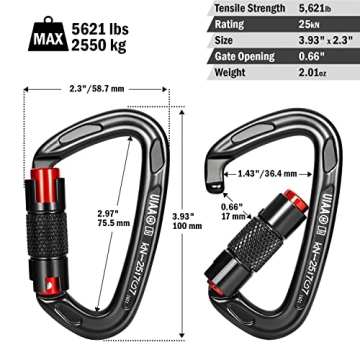 FresKaro Heavy Duty 25kN Climbing Carabiners Double Locking Clips