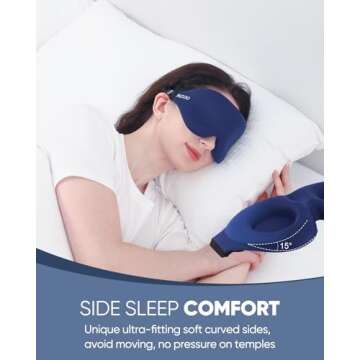 MZOO Sleep Eye Mask for Side Sleeper Men Women, Zero Eye Pressure 3D Sleeping Mask, Light Blocking Patented Design Night Blindfold, Soft Eye Shade Cover for Travel, Blue