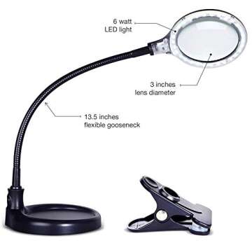 Brightech LightView Pro Flex 2 in 1 Magnifying Desk Lamp, 2.25x Light Magnifier, Adjustable Magnifyi...
