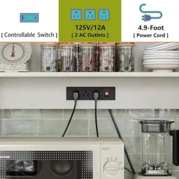 Furnihold White Kitchen Bakers Rack with Power Outlet, Freestanding Kitchen Pantry Hutch Door Microwave Oven Stand with Shelves, Kitchen Utility Storage Shelf with Cabinet, Coffee Bar