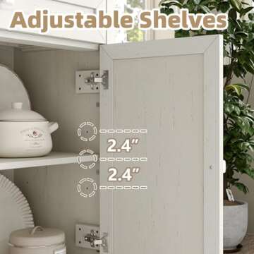 Furnihold White Kitchen Bakers Rack with Power Outlet, Freestanding Kitchen Pantry Hutch Door Microwave Oven Stand with Shelves, Kitchen Utility Storage Shelf with Cabinet, Coffee Bar