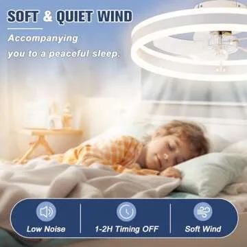 VOLISUN Low Profile Ceiling Fans with Lights and Remote, 19.7in Flush Mount Ceiling Fans with Light, 3000K-6500K Dimmable Fandelier LED Fan Light, White Bladeless Ceiling Fans with Lights for Bedroom