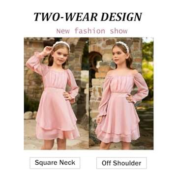 GRACE KARIN Girls Fall Dress Long Sleeve Casual Dresses Square Neck Ruffle Tiered Layer A-line Dress...