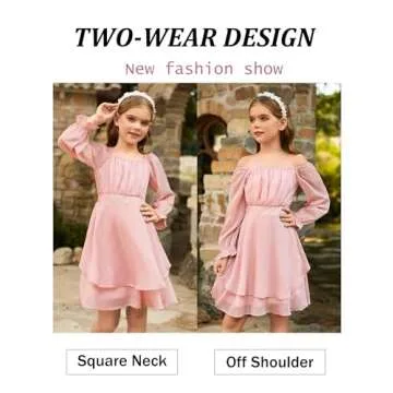 GRACE KARIN Girls Fall Dress Long Sleeve Casual Dresses Square Neck Ruffle Tiered Layer A-line Dress...