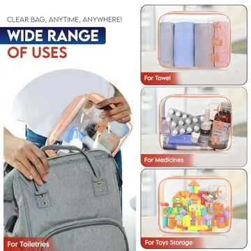 VYRL 2 Pack Clear Makeup Bag - Quart Size 3-1-1 TSA Approved Toiletry Bag with Zipper - Water-Resistant Durable PVC Clear Toiletry Bag for Carry-on Airport Travel Accessories - Rose Gold