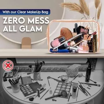 VYRL 2 Pack Clear Makeup Bag - Quart Size 3-1-1 TSA Approved Toiletry Bag with Zipper - Water-Resistant Durable PVC Clear Toiletry Bag for Carry-on Airport Travel Accessories - Rose Gold
