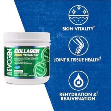 Evogen Collagen Plus Hydration - Grass-Fed Collagen for Women & Men | Collagen Peptides Powder | Col...