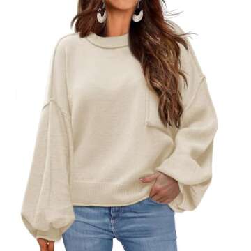 Zeagoo Fall Sweaters for Women Crew Neck Oversized Casual Long Lantern Sleeve Knitted Tops Pullover ...
