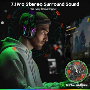 WESEARY 2.4GHz Wireless Gaming Headphones for PS5, 7.1 Surround Sound Bluetooth Gaming Headset with ...
