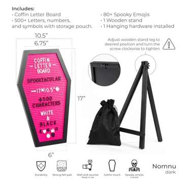 Coffin Letter Board Pink With Spooky Emojis +500 Characters, and Wooden Stand - 17x10.5 Inches - Got...