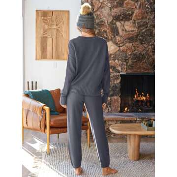 LILLUSORY Womens 2 Two Piece Lounge Sets Sweater Matching Loungewear 2025 Fall Winter Fashion Trendy Cozy Comfy Knit Cardigan Pant Wear Clothing Airport Outfits Travel Clothes Dusty Blue M