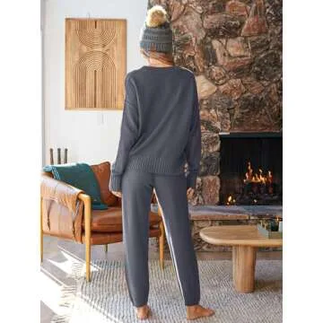 LILLUSORY Womens 2 Two Piece Lounge Sets Sweater Matching Loungewear 2025 Fall Winter Fashion Trendy Cozy Comfy Knit Cardigan Pant Wear Clothing Airport Outfits Travel Clothes Dusty Blue M