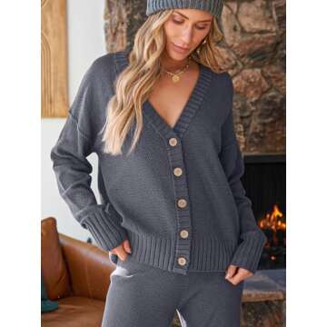 LILLUSORY Womens 2 Two Piece Lounge Sets Sweater Matching Loungewear 2025 Fall Winter Fashion Trendy Cozy Comfy Knit Cardigan Pant Wear Clothing Airport Outfits Travel Clothes Dusty Blue M