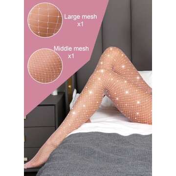VEBZIN 2 Pack Cute Pink Large And Medium Mesh Rhinestone Fishnets Stockings Sparkly Tights for Women Diamond Fishnets