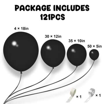 Black Balloon Garland Arch Kit - 121 pcs - Black 5/10/12/18 different sizes of Black latex Balloon A...