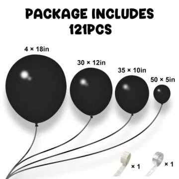 Black Balloon Garland Arch Kit - 121 pcs - Black 5/10/12/18 different sizes of Black latex Balloon A...