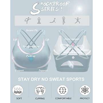 RUNNING GIRL Sports Bras for Women,Strappy Back Workout Bras Padded Supportive Blue Sports Bra Plue Size(WX2354 Blue,S)