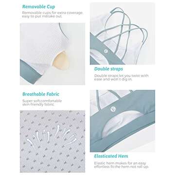 RUNNING GIRL Sports Bras for Women,Strappy Back Workout Bras Padded Supportive Blue Sports Bra Plue Size(WX2354 Blue,S)