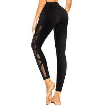 romansong Mesh Workout Leggings with Pockets High Waisted Distressed Butt Lifting Cute Ripped Cutout...