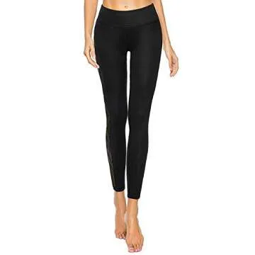 romansong Mesh Workout Leggings with Pockets High Waisted Distressed Butt Lifting Cute Ripped Cutout Soft Lace Dressy Leggings Yoga Pants for Women(Black,Small)