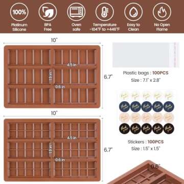 Amorpelos Chocolate Bar Mold Chocolate Bar Mold Deep Dubai Thick Chocolate Bar Mold for Stuffed Bar Silicone Chocolate Mold for Filling Knafeh Pistachio Chocolate Bar Mold (5 snap+10 snap)