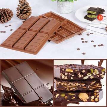 Amorpelos Chocolate Bar Mold Chocolate Bar Mold Deep Dubai Thick Chocolate Bar Mold for Stuffed Bar Silicone Chocolate Mold for Filling Knafeh Pistachio Chocolate Bar Mold (5 snap+10 snap)