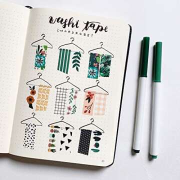 Washi Tape Set of 16 Rolls of 15 mm Wide Cute Decorative Washi Tape for Journaling, Scrapbook, Washy Crafts, Bullet Journals, Planners, DIY Décor, Craft Supplies For Adults & Kids (Meadow)