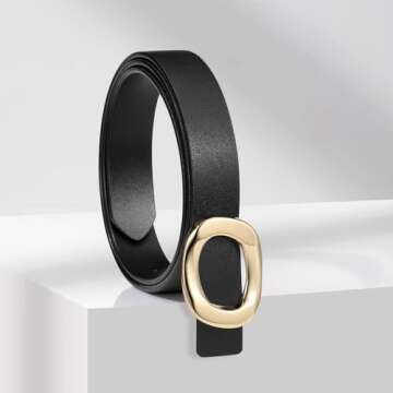 YooAi Womens Thin Leather Belt with Gold Oval Buckle