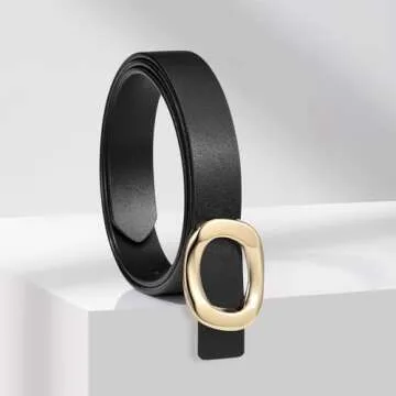 YooAi Womens Thin Leather Belt with Gold Oval Buckle