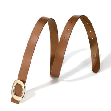 YooAi Womens Thin Leather Belt with Gold Oval Buckle