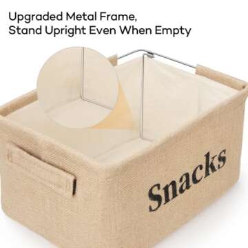 FLINKYE 2 Pack Snack Storage Organizer Basket Bins for Pantry Shelf and Countertop, Large Burlap Sna...
