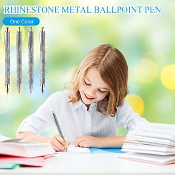 Jeyiour 8 Pcs Rhinestone Pen Bling Diamond Wedding Rhinestones Silver Metal Ballpoint Pen Fancy Sparkly Crystal Retractable Black Ink Pencil for Women Office Birthday 0.7mm(Silver)