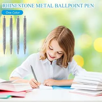Jeyiour 8 Pcs Rhinestone Pen Bling Diamond Wedding Rhinestones Silver Metal Ballpoint Pen Fancy Sparkly Crystal Retractable Black Ink Pencil for Women Office Birthday 0.7mm(Silver)