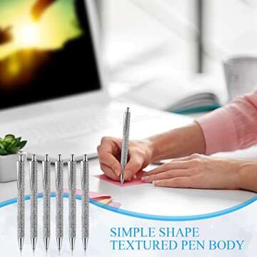 Jeyiour 8 Pcs Rhinestone Pen Bling Diamond Wedding Rhinestones Silver Metal Ballpoint Pen Fancy Sparkly Crystal Retractable Black Ink Pencil for Women Office Birthday 0.7mm(Silver)