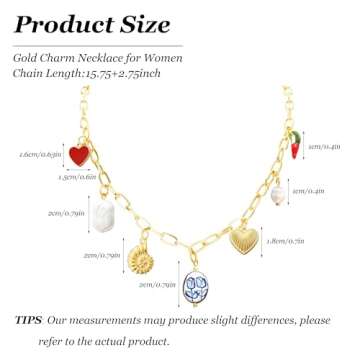 Gold Charm Necklace with Hearts and Pearls for Women