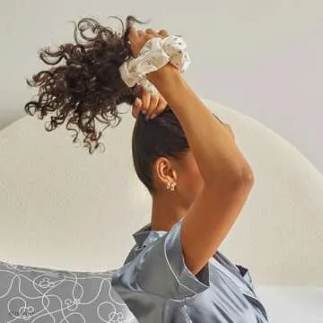 Kitsch Mickey/Minnie Fabric Rhinestone Scrunchies for Girls and Women, Hair Scrunchies for All Hair Types, Perfect for Updo (Cream) - 1 Piece