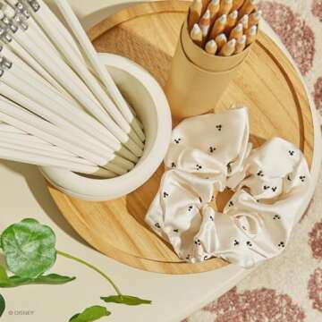 Kitsch Mickey/Minnie Fabric Rhinestone Scrunchies for Girls and Women, Hair Scrunchies for All Hair Types, Perfect for Updo (Cream) - 1 Piece