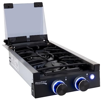 RecPro Black 2 Burner RV Gas Cooktop with Cover