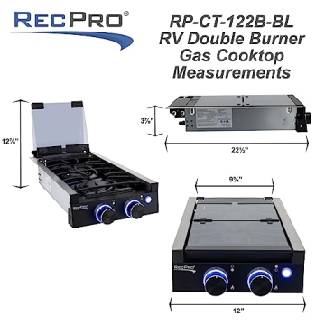 RecPro Black 2 Burner RV Gas Cooktop with Cover