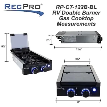 RecPro Black 2 Burner RV Gas Cooktop with Cover