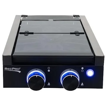 RecPro Black 2 Burner RV Gas Cooktop with Cover