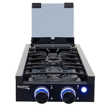 RecPro Black 2 Burner RV Gas Cooktop with Cover