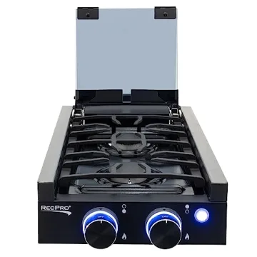 RecPro Black 2 Burner RV Gas Cooktop with Cover