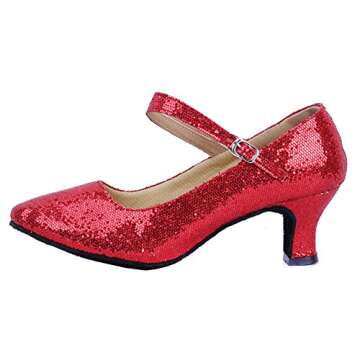 Honeystore Women's Soft Ground Mary Jane Glitter Dance Shoes Red 6 B(M) US