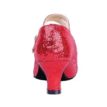 Honeystore Women's Soft Ground Mary Jane Glitter Dance Shoes Red 6 B(M) US