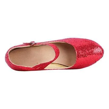 Honeystore Women's Soft Ground Mary Jane Glitter Dance Shoes Red 6 B(M) US