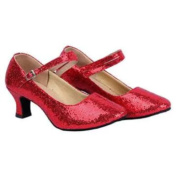 Honeystore Women's Soft Ground Mary Jane Glitter Dance Shoes Red 6 B(M) US