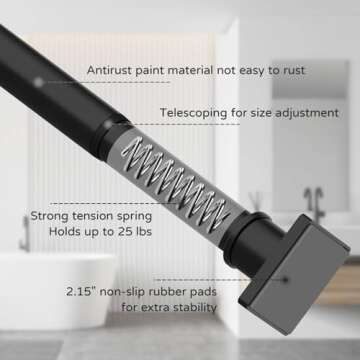 UIOSANRT Shower Curtain Rod Adjustable 31-79", Anti-Rust Shower Rod & Spring Tension Shower Rod No Drill, Black Shower Curtain Rod for Bathroom Tension Rod